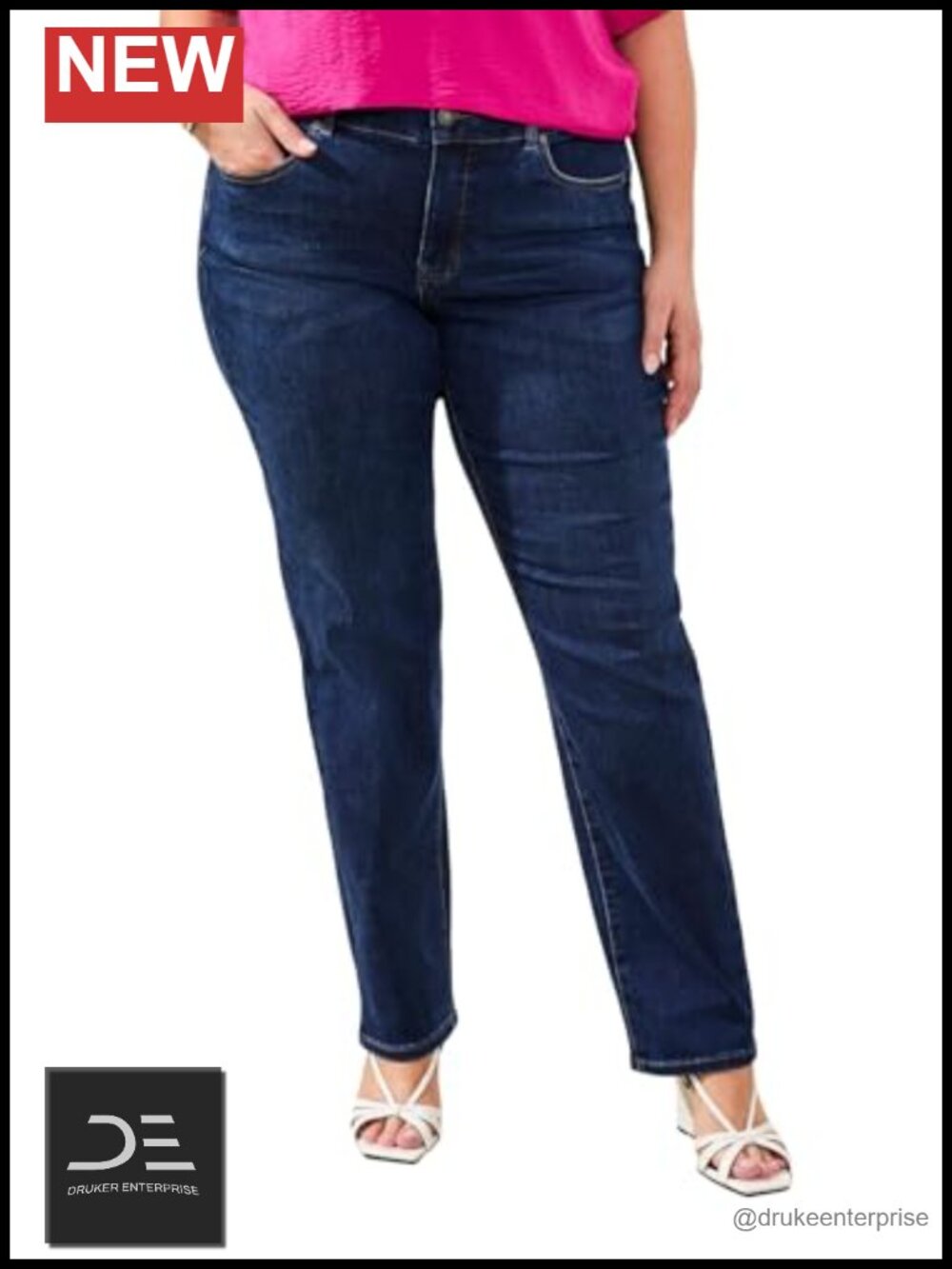 Curvy Straight Leg Stretch Jeans with Tummy Tuck Waistband 5 Pockets